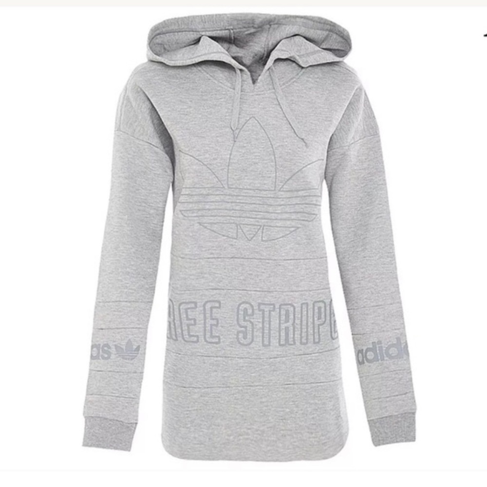 Adidas Originals Three Stripe Oversized Gray Hoodie
